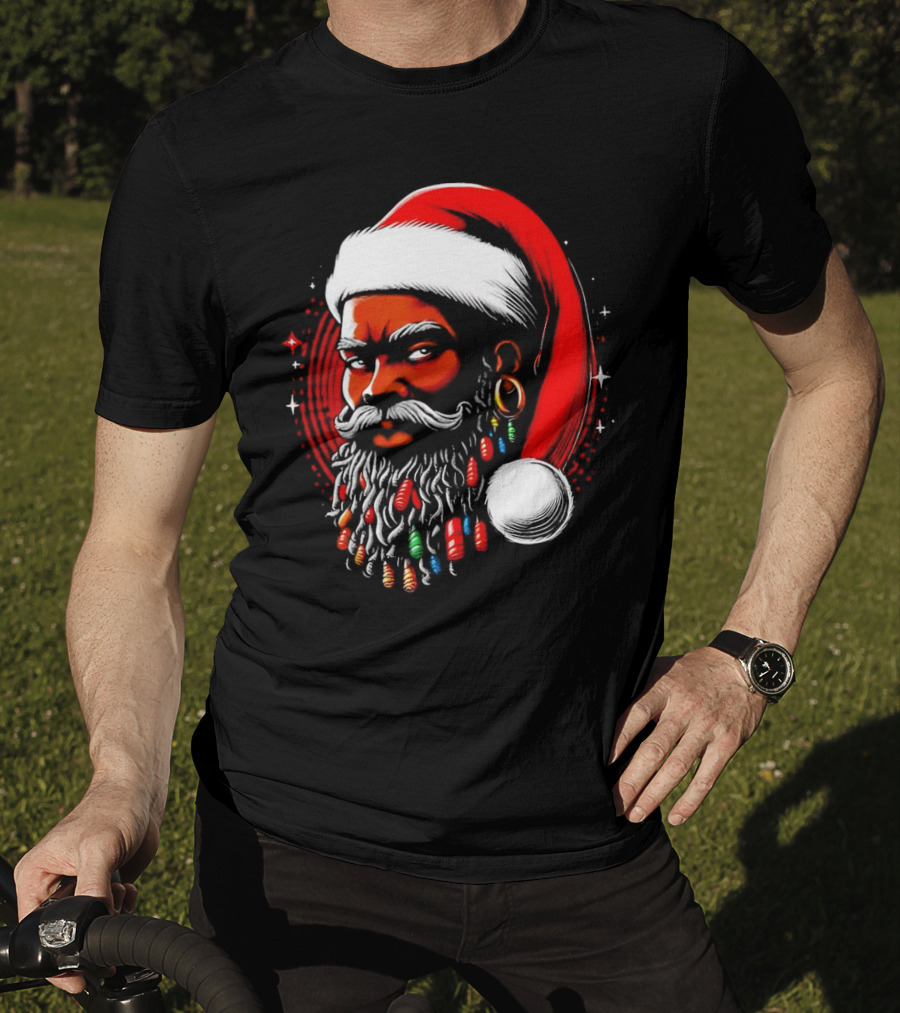 Santa African Christmas Festive Lights Beard Santa Hat T-Shirt