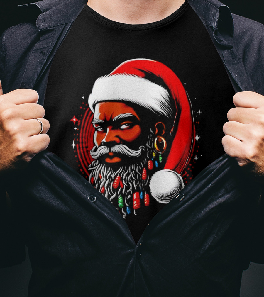 Santa African Christmas Festive Lights Beard Santa Hat T-Shirt