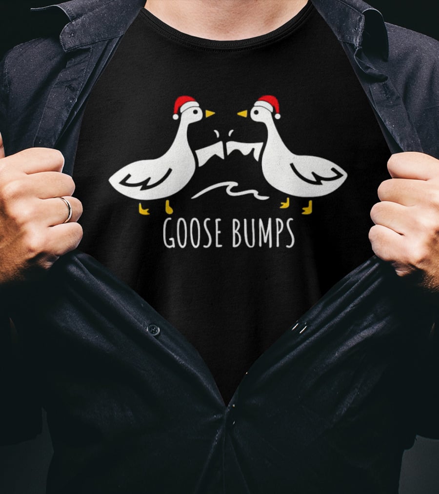 Goose Bumps Christmas Geese With Santa Hats T-Shirt