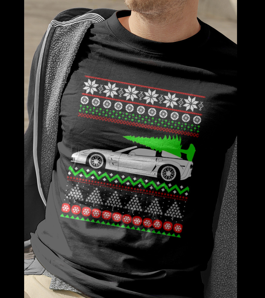 Corvette C6 Ugly Christmas Sweater Car And Tree T-Shirt