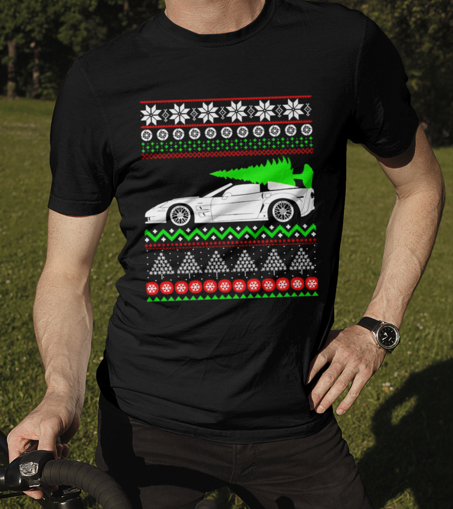 Corvette C6 Ugly Christmas Sweater Car And Tree T-Shirt