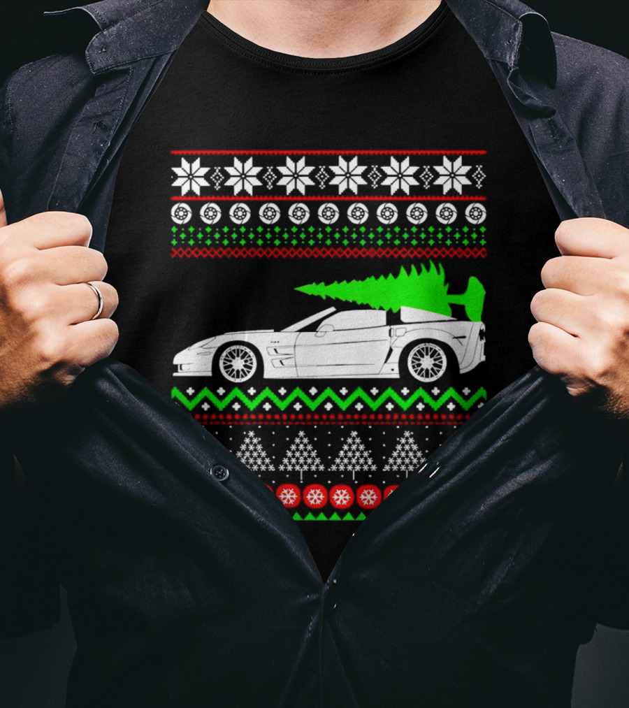 Corvette C6 Ugly Christmas Sweater Car And Tree T-Shirt