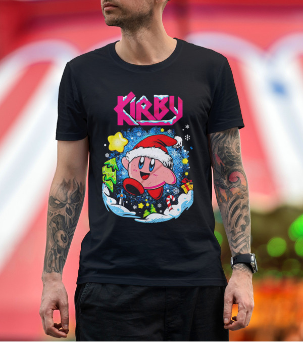Premium T-Shirt: Kirby Holiday Snow Adventure with Kreator Style Santa Hat and Winter Delights T-Shirt Kirby Holiday Snow Adventure with Kreator Style Santa Hat and Winter Delights T-Shirt