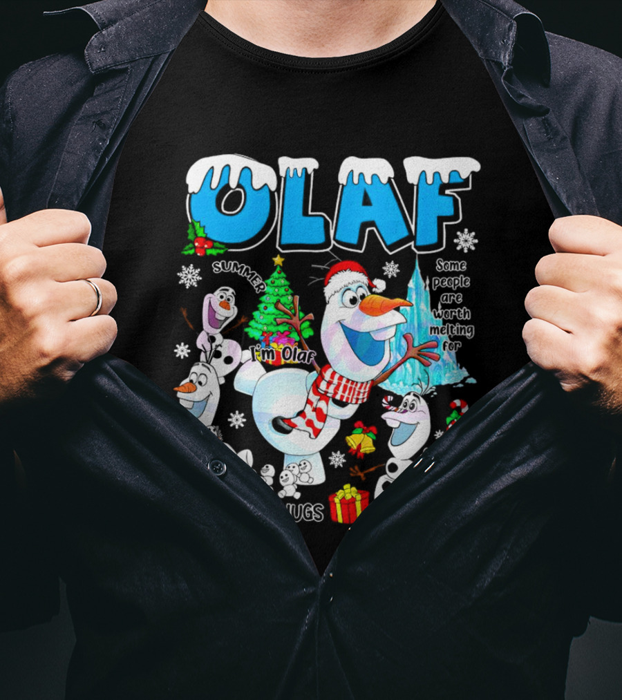 OLAF Summer I'm Olaf I Like Warm Hugs Christmas Santa Hat Some People Are Worth Melting For T-Shirt