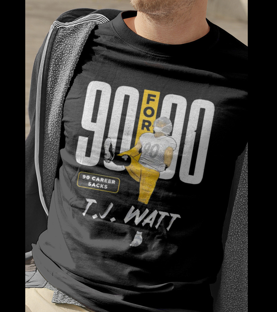 T.J. Watt 90 For 90 Career Sacks Pittsburgh Steelers Football Cartoon T-Shirt