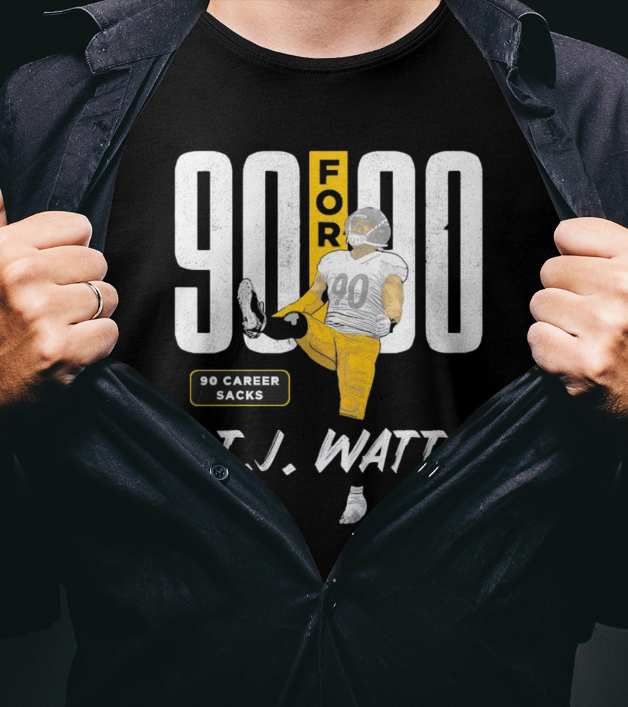 T.J. Watt 90 For 90 Career Sacks Pittsburgh Steelers Football Cartoon T-Shirt