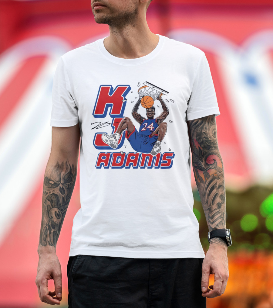 KJ Adams Kansas Jayhawks Dunking Basketball Player 24 Signature T-Shirt
