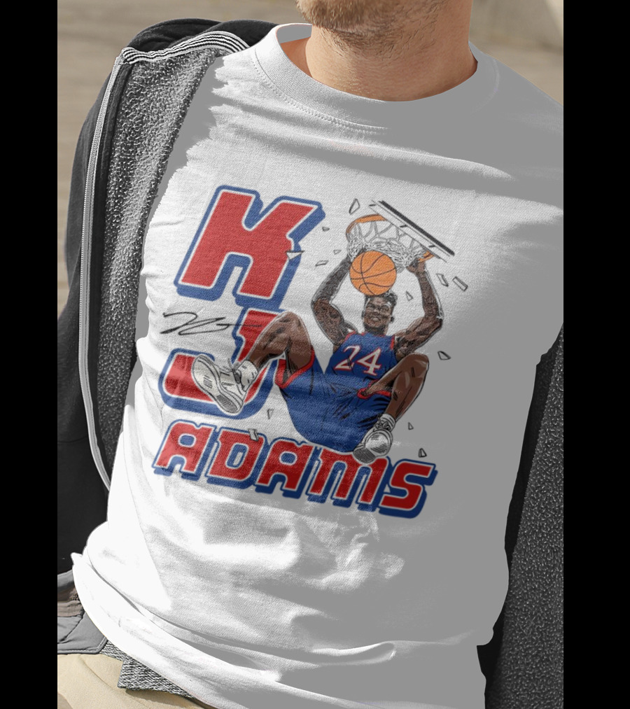 KJ Adams Kansas Jayhawks Dunking Basketball Player 24 Signature T-Shirt