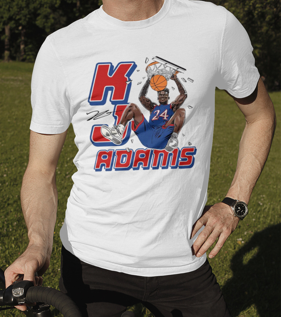 KJ Adams Kansas Jayhawks Dunking Basketball Player 24 Signature T-Shirt