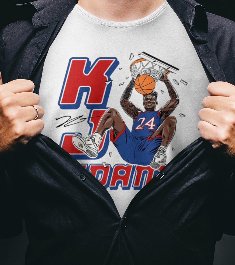 KJ Adams Kansas Jayhawks Dunking Basketball Player 24 Signature T-Shirt