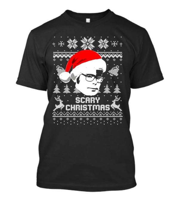 Stephen King Scary Christmas Ugly Sweater Santa Hat Reindeer Snowflakes T-Shirt