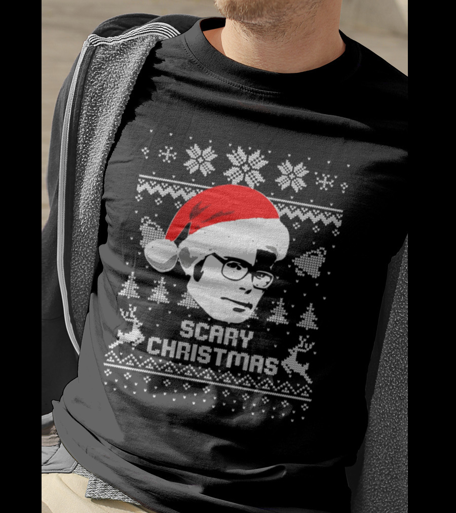 Stephen King Scary Christmas Ugly Sweater Santa Hat Reindeer Snowflakes T-Shirt