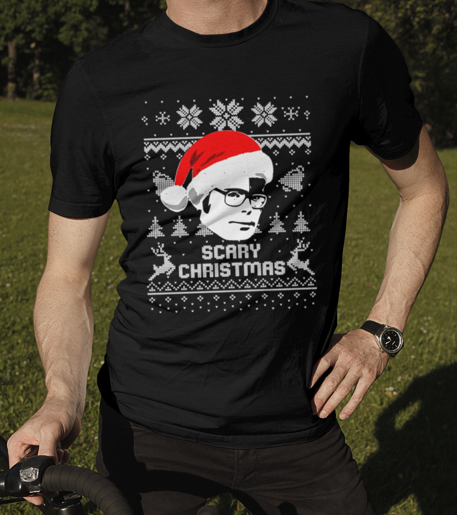 Stephen King Scary Christmas Ugly Sweater Santa Hat Reindeer Snowflakes T-Shirt