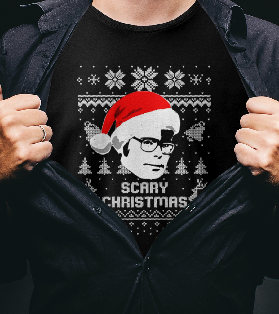 Stephen King Scary Christmas Ugly Sweater Santa Hat Reindeer Snowflakes T-Shirt