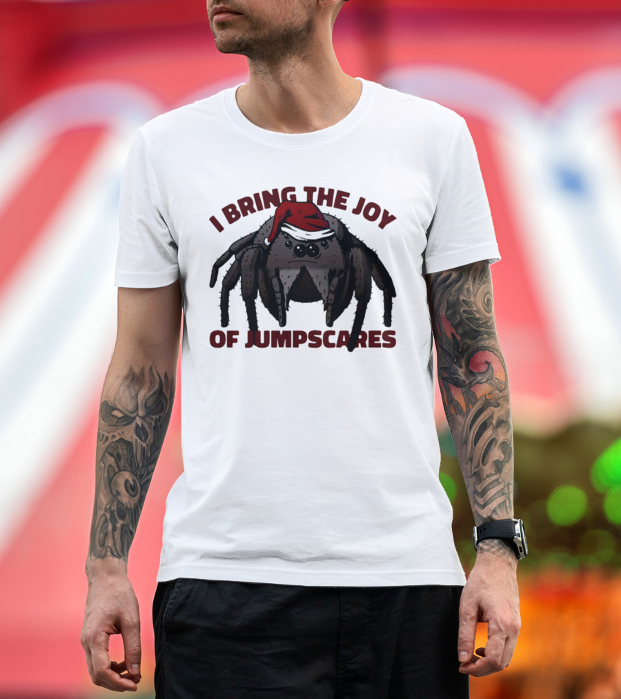 I Bring the Joy of Jumpscares Christmas Spider with Santa Hat T-Shirt