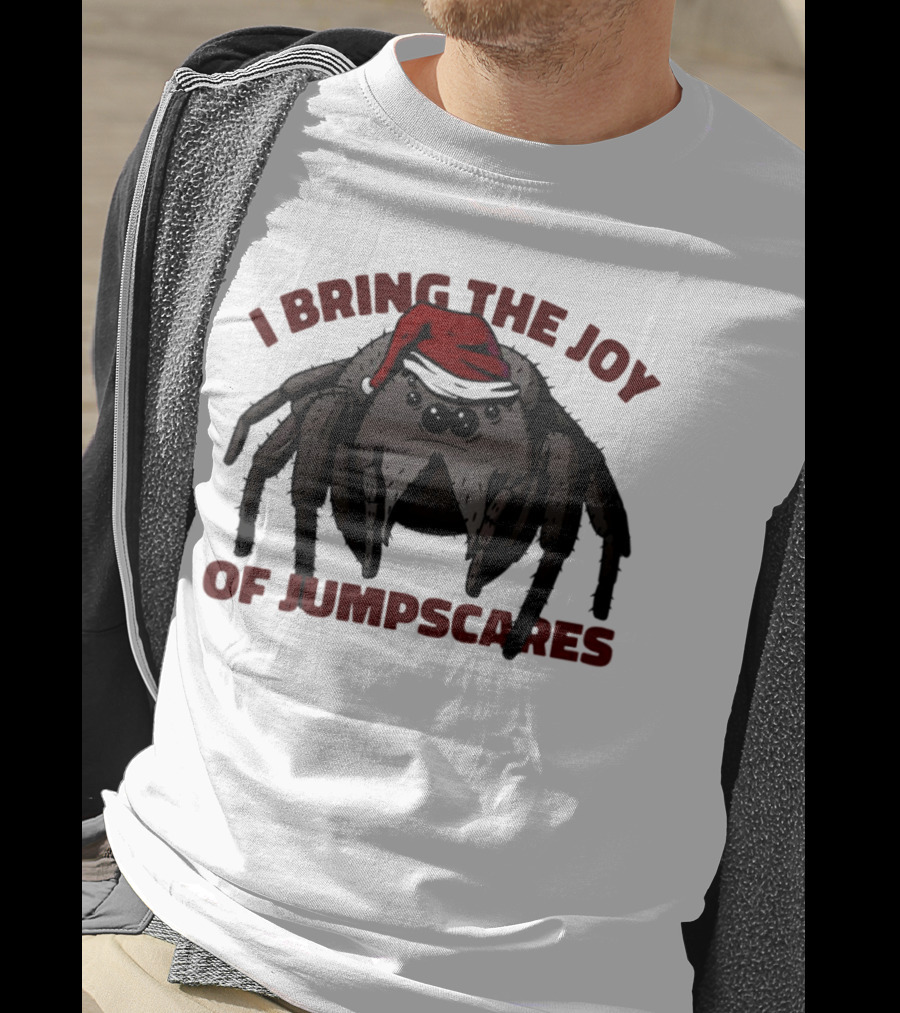 I Bring The Joy Of Jumpscares Christmas Spider With Santa Hat T-Shirt