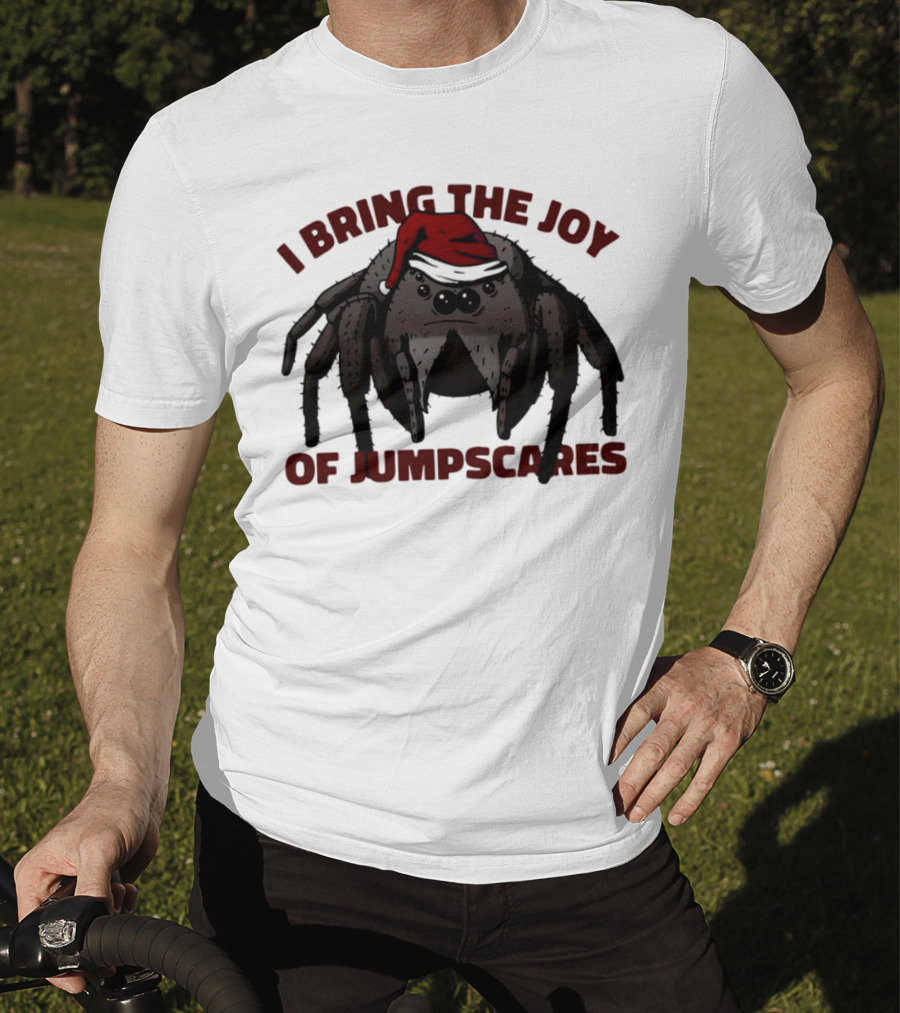 I Bring The Joy Of Jumpscares Christmas Spider With Santa Hat T-Shirt