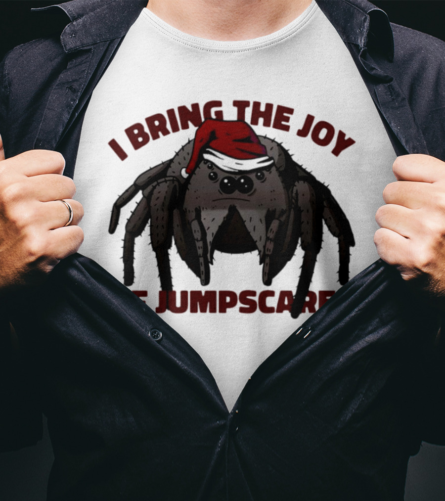 I Bring The Joy Of Jumpscares Christmas Spider With Santa Hat T-Shirt