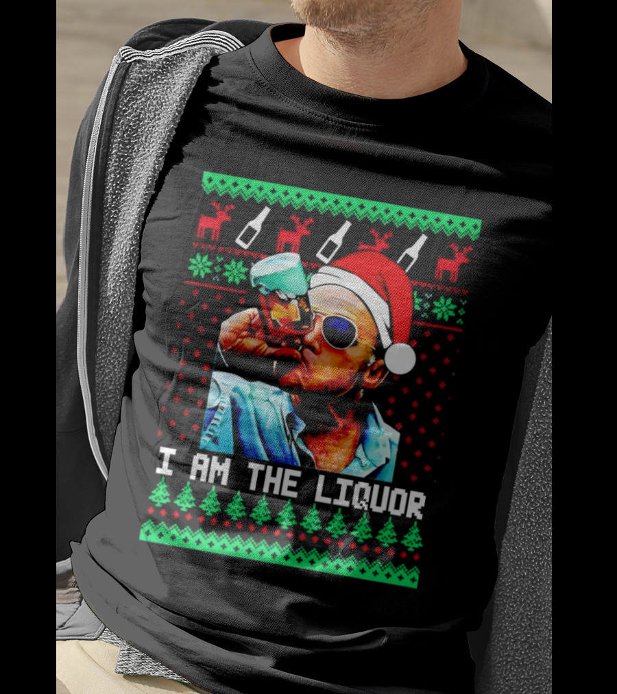 Jim Lahey I Am The Liquor Christmas Santa Hat Reindeer And Bottles T-Shirt