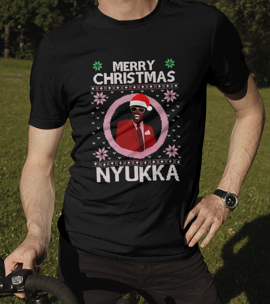 Merry Christmas Nyukka Santa Hat Snowflakes T-Shirt