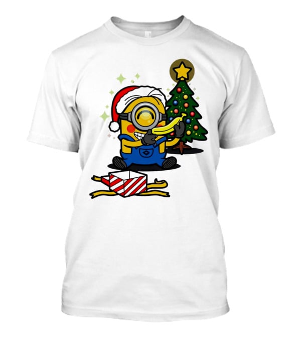 Minion Santa Hat With Banana Christmas Tree And Gift Box T-Shirt