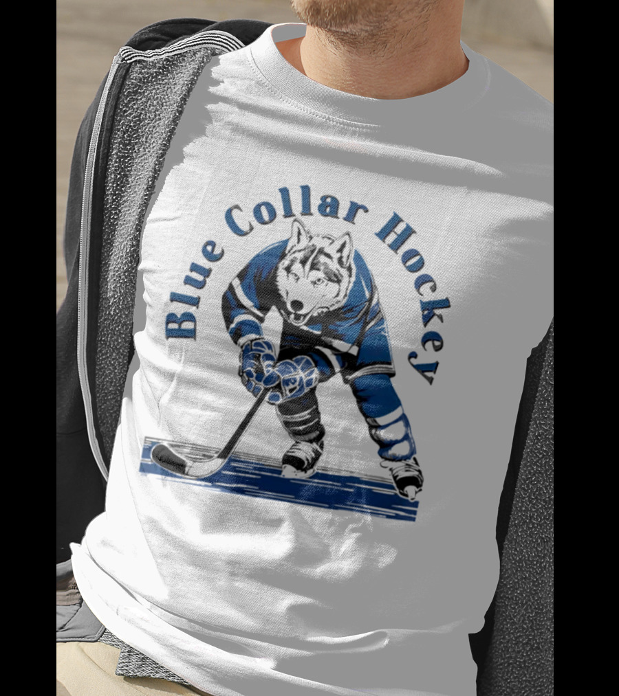 Blue Collar Hockey Wolf Player In Action T-Shirt