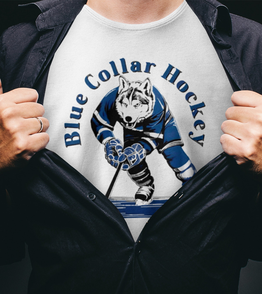 Blue Collar Hockey Wolf Player In Action T-Shirt