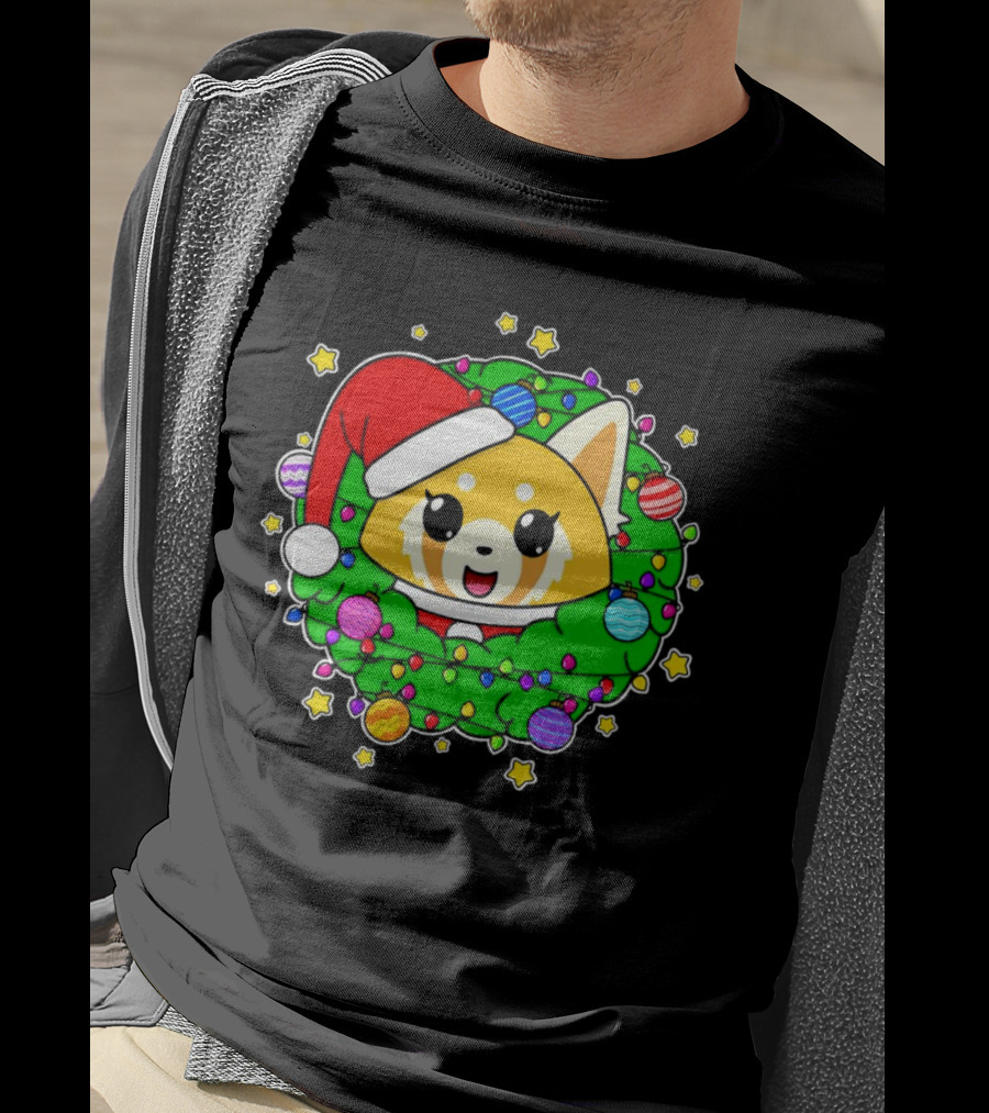 Aggressively Merry Christmas Kawaii Red Panda With Santa Hat In Holiday Wreath T-Shirt