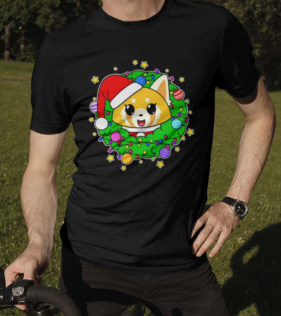 Aggressively Merry Christmas Kawaii Red Panda With Santa Hat In Holiday Wreath T-Shirt