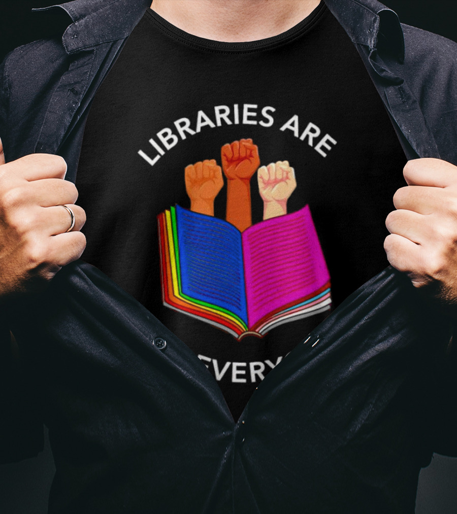 Libraries Are For Everyone United Strong Fists Open Book T-Shirt