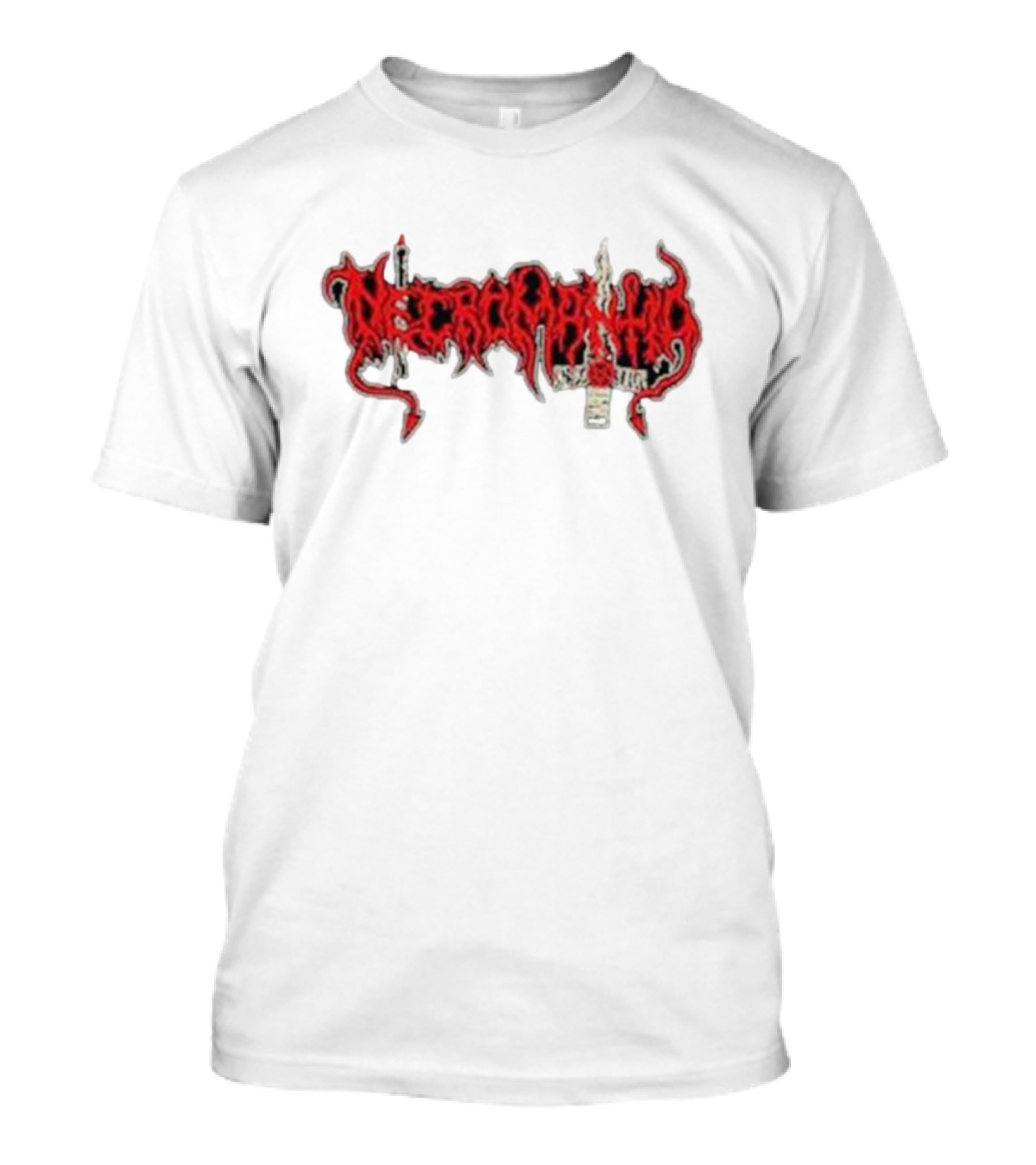 Necromantia Logo Red Text With Sword And Candle T-Shirt