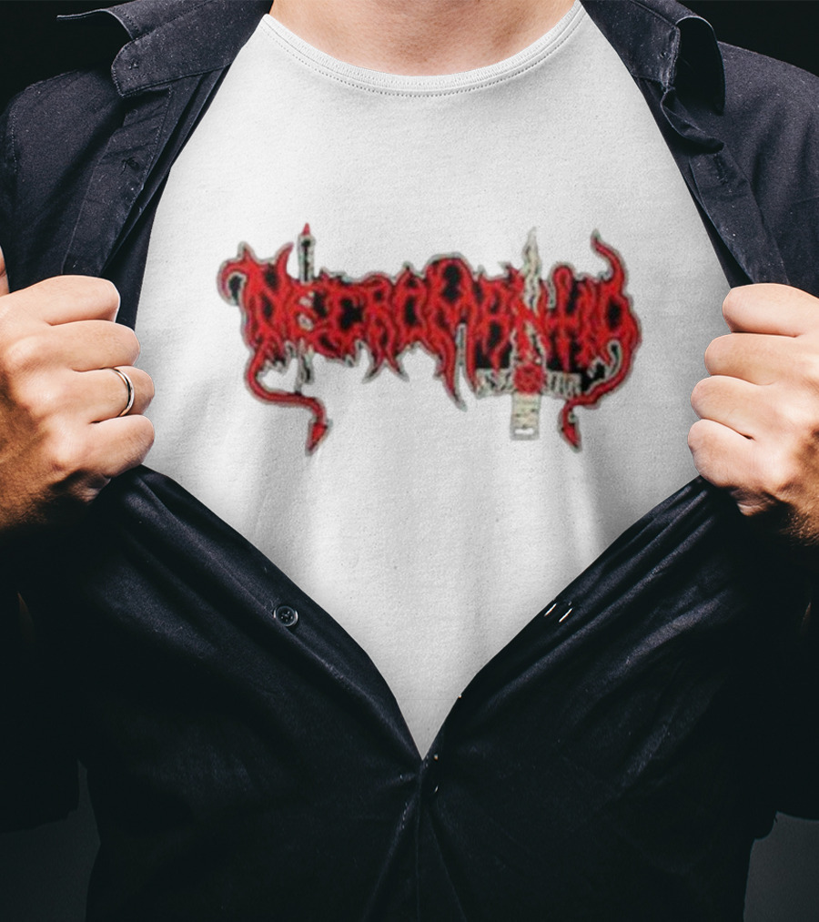 Necromantia Logo Red Text With Sword And Candle T-Shirt
