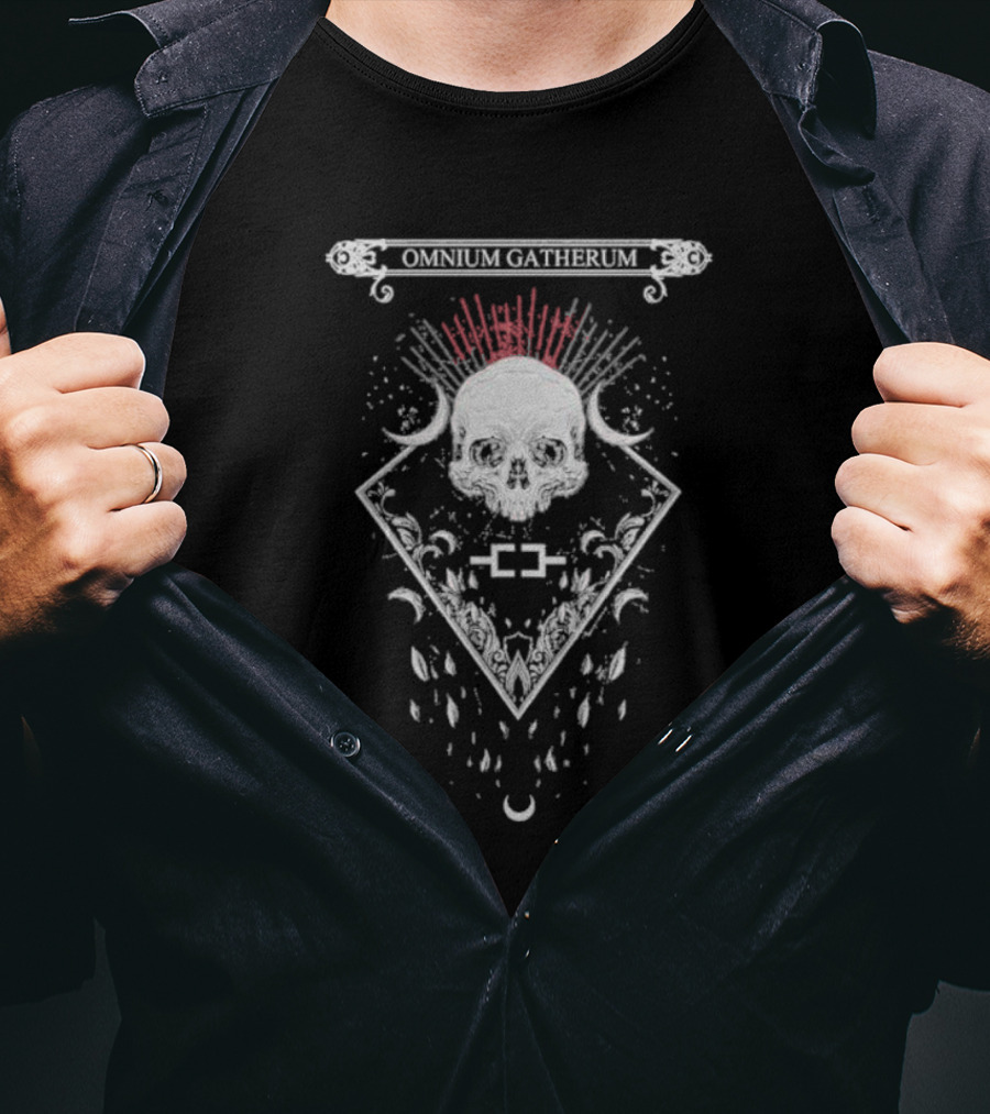 Omnium Gatherum Skull With Symbolic Red Rays And Crescent Moons T-Shirt