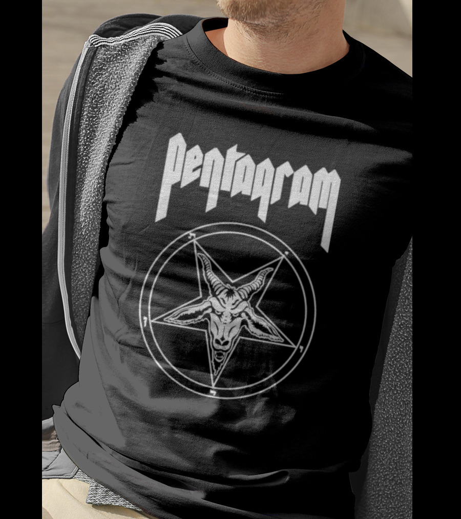 Pentagram Relentless Goat Head Symbol In Circle T-Shirt