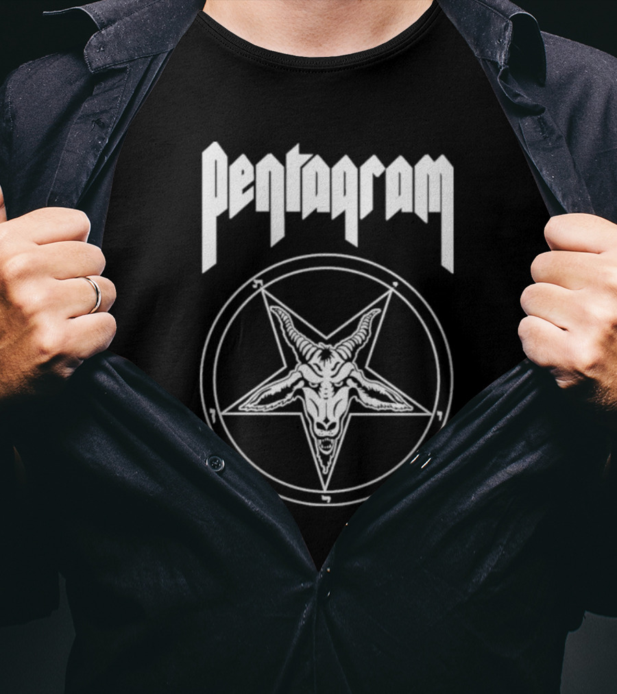 Pentagram Relentless Goat Head Symbol In Circle T-Shirt