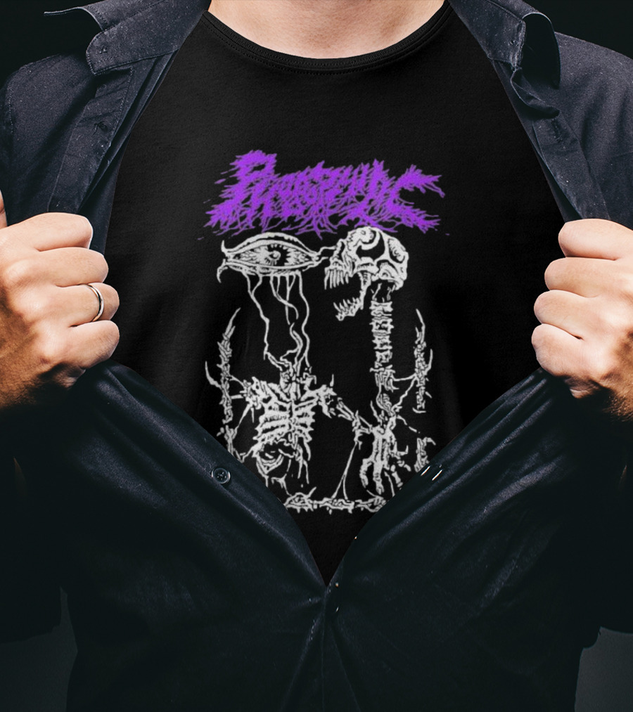 Phobophilic Eye To Eye Skeleton Skull Art Purple Text T-Shirt
