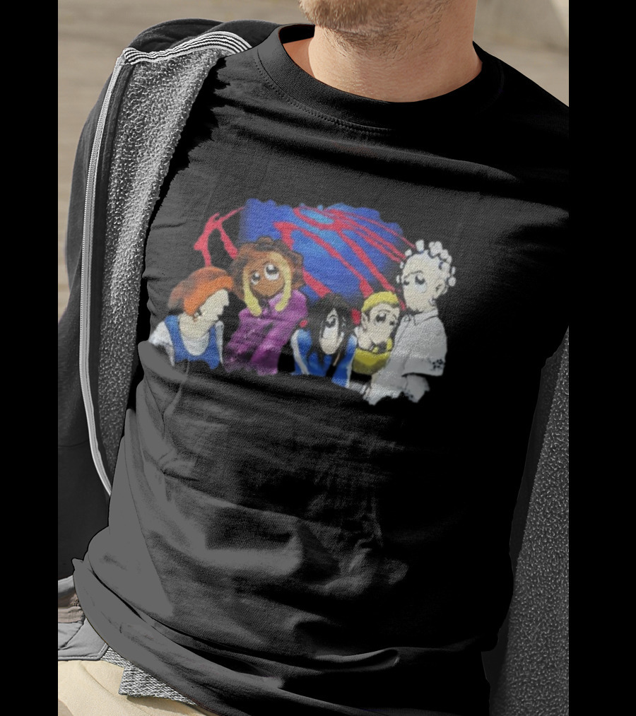 Rare Vintage 1998 Korn Cartoon Characters With Bold Red And Blue Elements T-Shirt