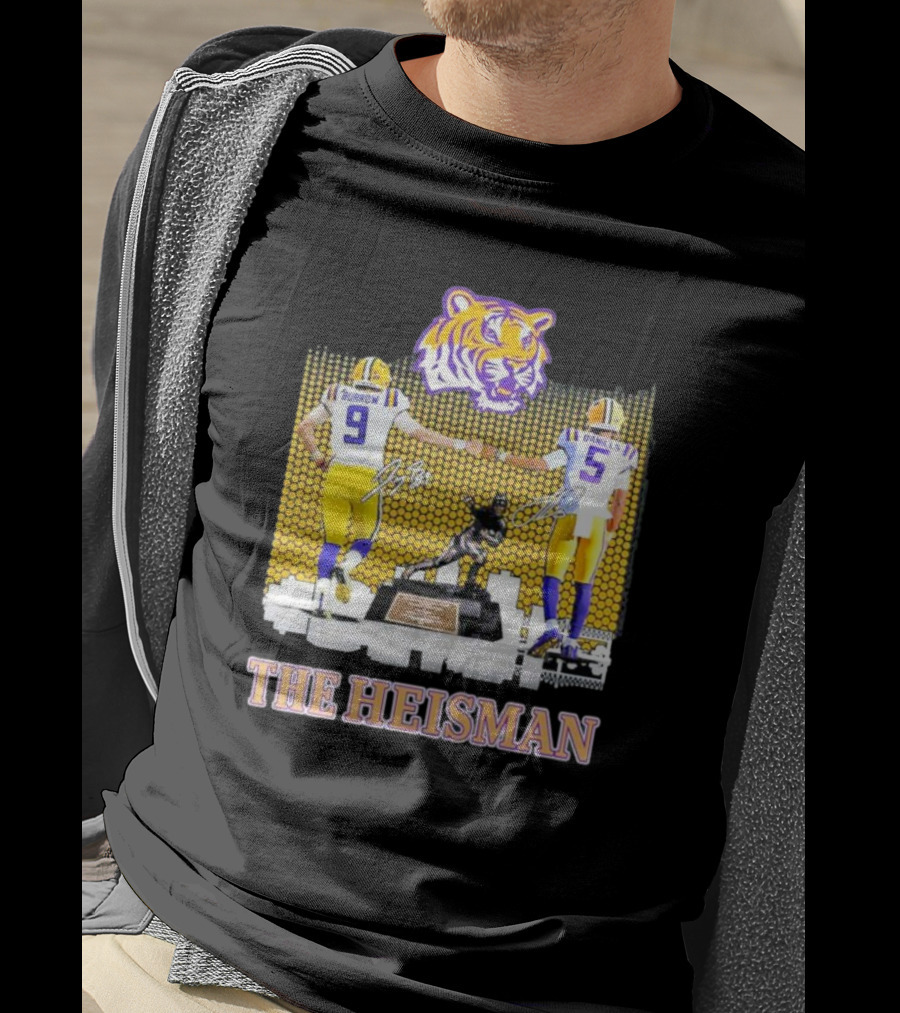 The Heisman LSU Tigers Burrow Daniels Tiger Head Football Trophy T-Shirt