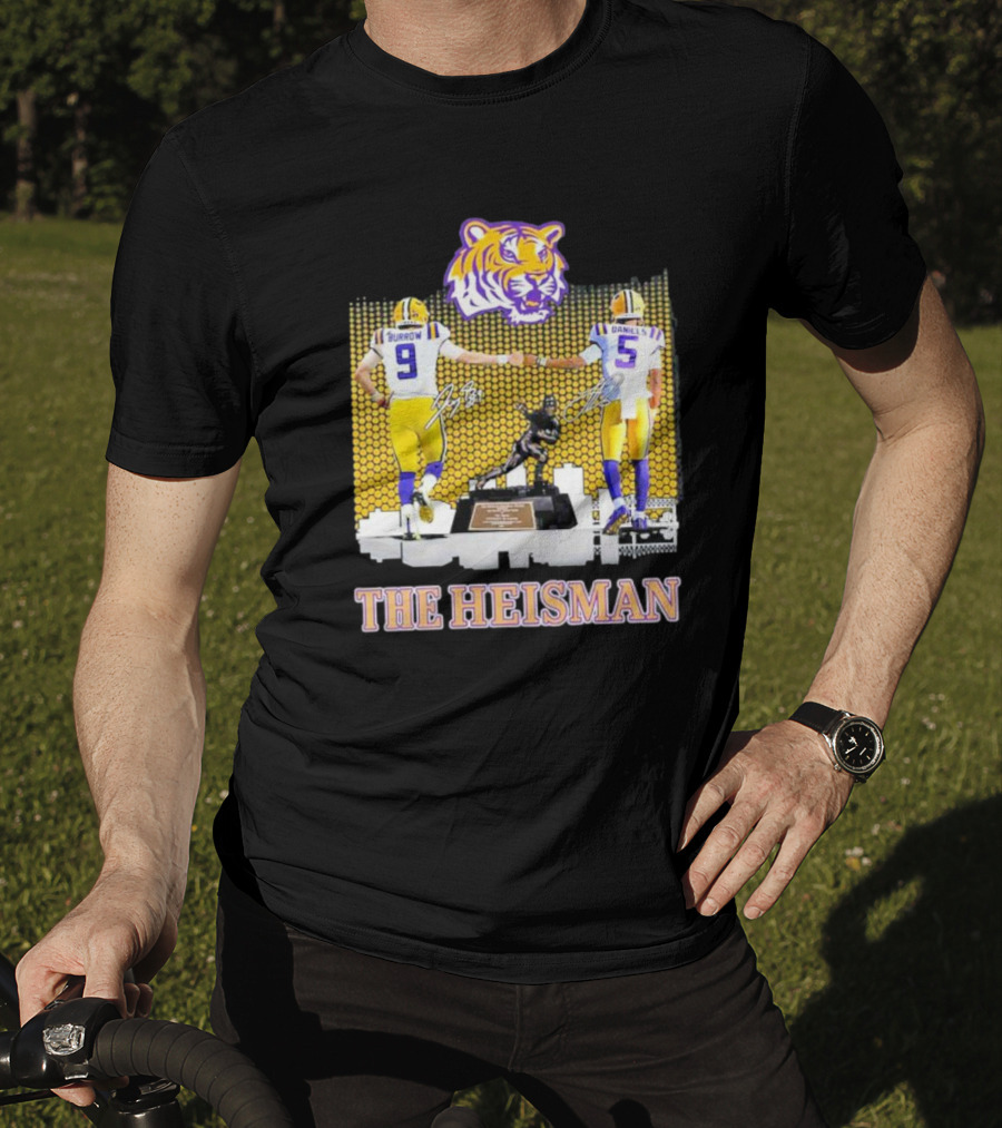 The Heisman LSU Tigers Burrow Daniels Tiger Head Football Trophy T-Shirt