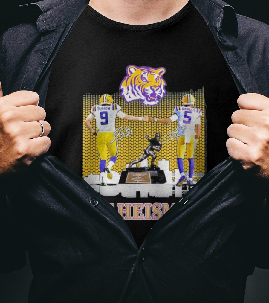 The Heisman LSU Tigers Burrow Daniels Tiger Head Football Trophy T-Shirt