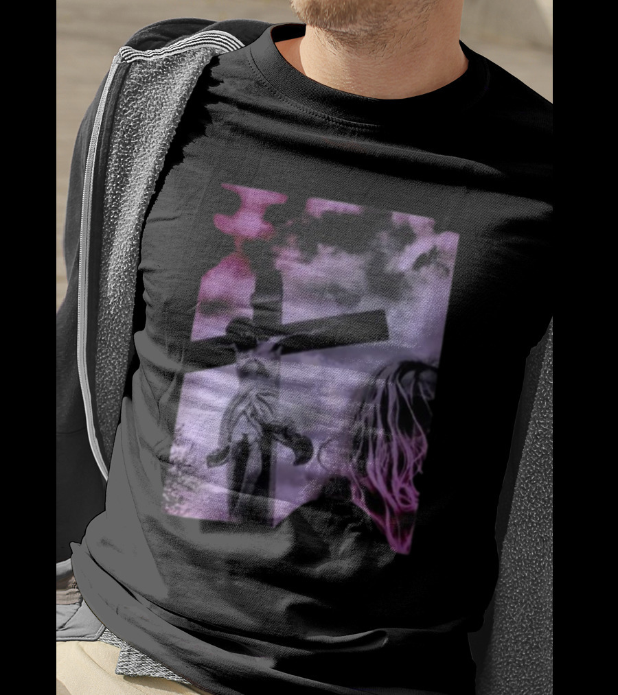 Zakk Wylde Jesus Crucifixion Image With Dark Sky And Blonde Hair Motif T-Shirt