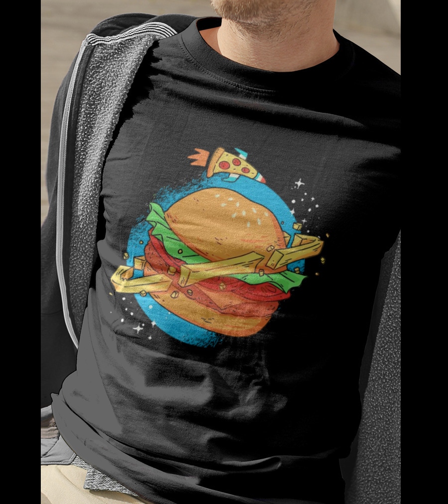 Burger Planet Cosmic Fries Pizza Rocket T-Shirt