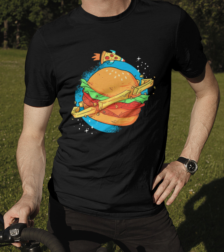 Burger Planet Cosmic Fries Pizza Rocket T-Shirt