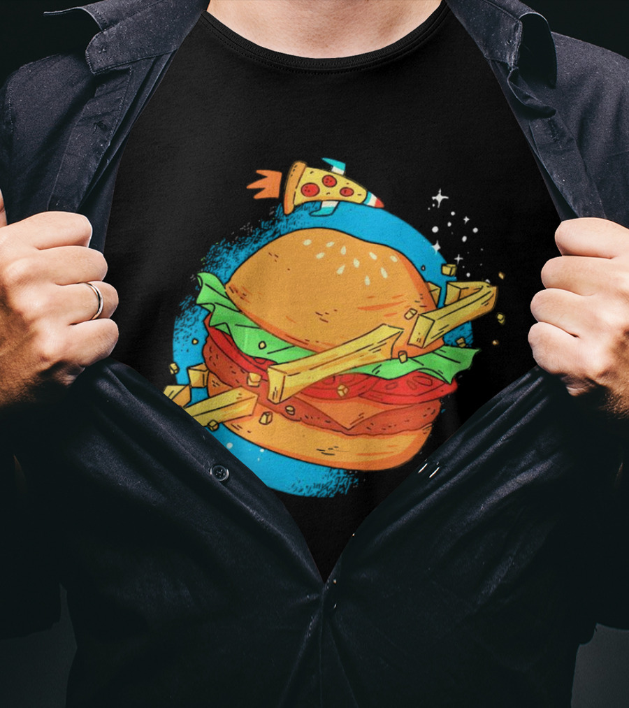 Burger Planet Cosmic Fries Pizza Rocket T-Shirt