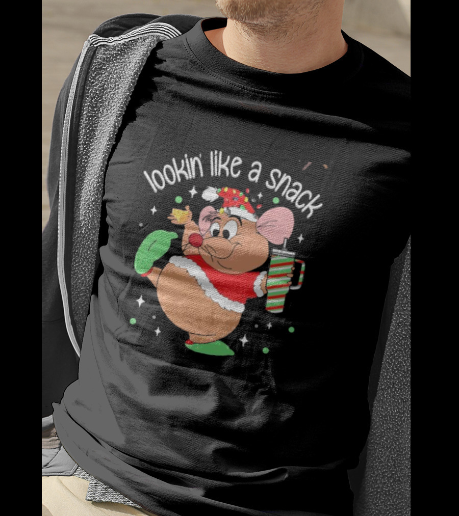 Lookin Like A Snack Christmas Mouse Santa Hat Holiday Treat T-Shirt