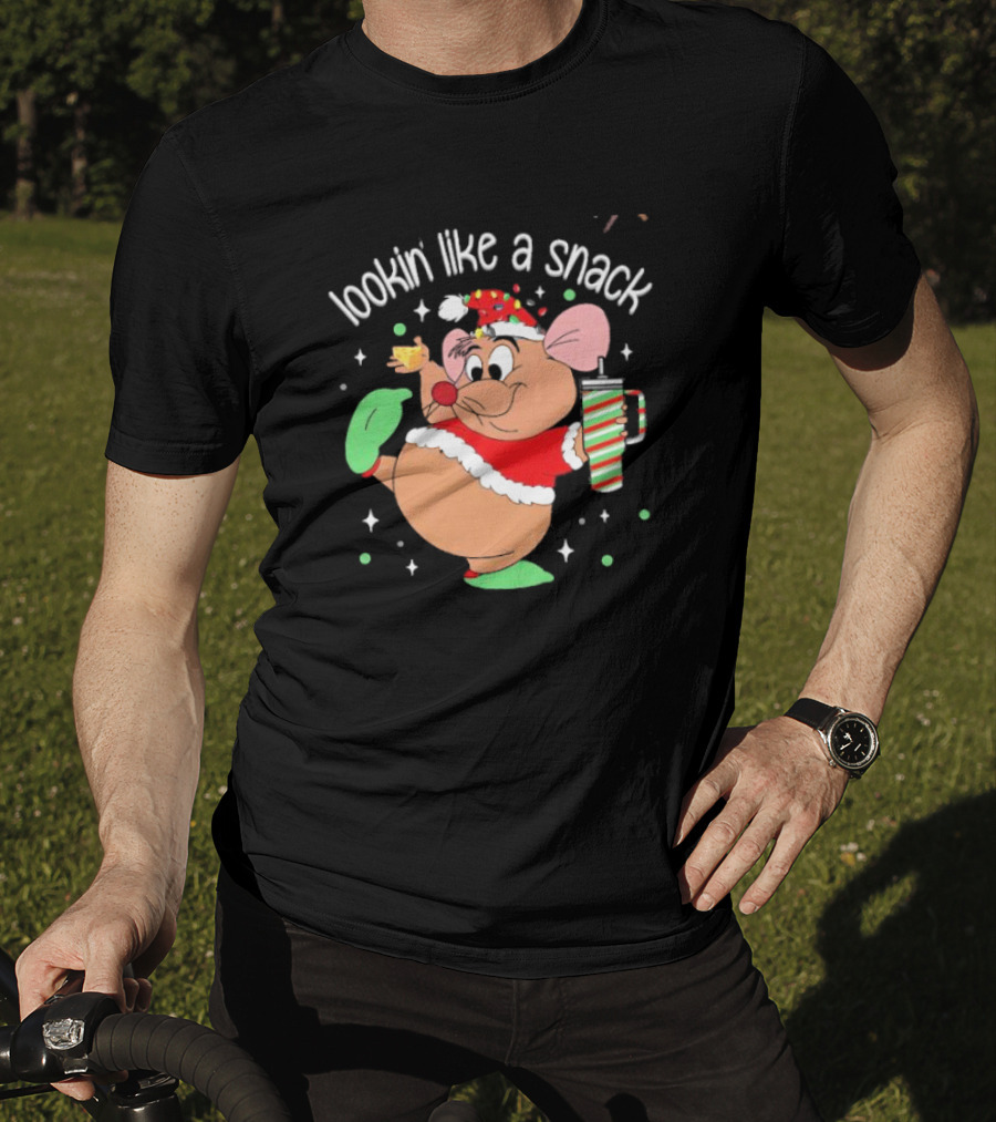 Lookin Like A Snack Christmas Mouse Santa Hat Holiday Treat T-Shirt