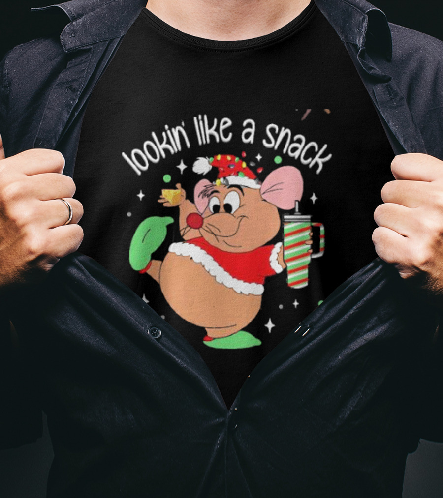 Lookin Like A Snack Christmas Mouse Santa Hat Holiday Treat T-Shirt