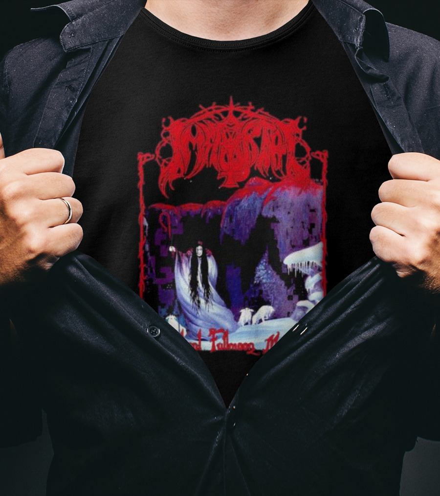 Immortal Diabolical Fullmoon Mysticism Red Logo Snowy Landscape Wraith And Wolves T-Shirt