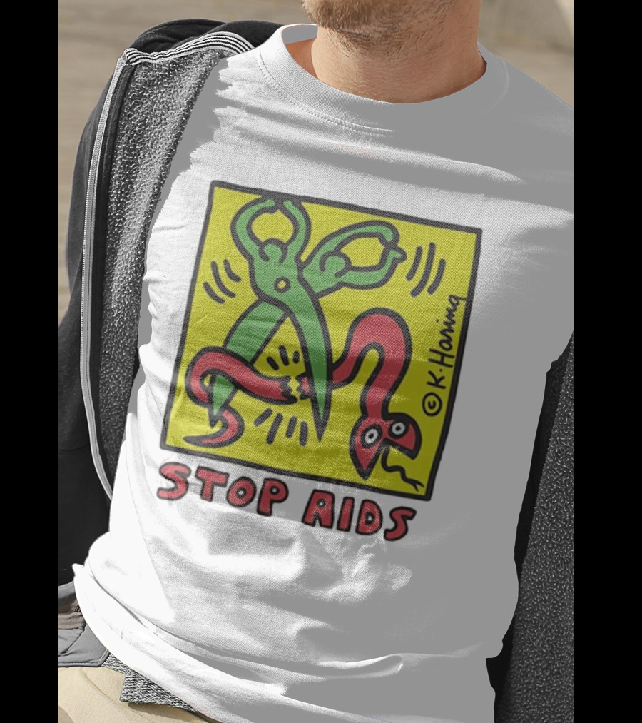 Keith Haring Stop Aids Scissors Cutting Snake T-Shirt