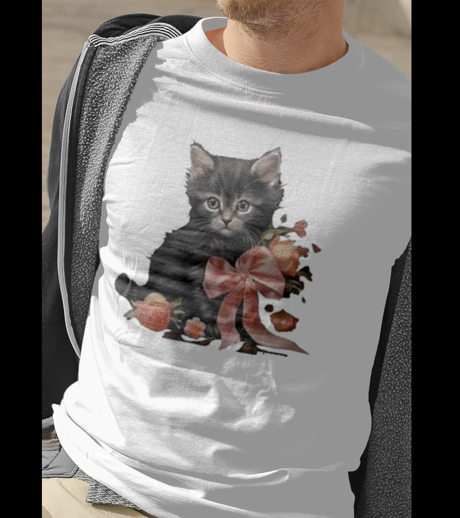 Kimchi And Miso Cute Cat With Bow And Flowers T-Shirt